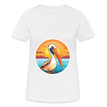 Pelikan Lustige Karikatur Kawaii Strand Illustration - Frauen T-Shirt atmungsaktiv - Weiß - Vorne - AI Model Female 172 dark (172cm)