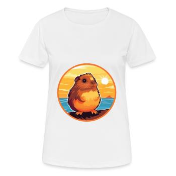 Guinea Pig Funny Cartoon Kawaii Beach Illustration - Women's Breathable T-Shirt - white - Front - AI Model Female 172 dark (172cm)