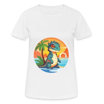 Iguana Funny Cartoon Kawaii Beach Illustration - Women's Breathable T-Shirt - white - Front - AI Model Female 172 dark (172cm)