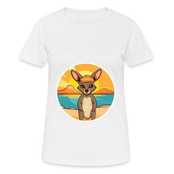 Kangaroo Funny Cartoon Kawaii Beach Illustration - Women's Breathable T-Shirt - white - Front - AI Model Female 172 dark (172cm)