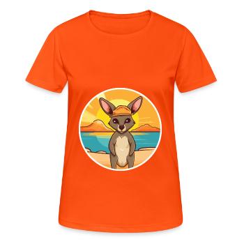 Kangourou Drôle de dessin animé Kawaii Beach Illustration - T-shirt respirant Femme - orange néon - Devant - AI Model Female 172 dark (172cm)