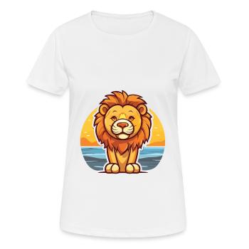 Lion Funny Cartoon Kawaii Beach Illustration - Women's Breathable T-Shirt - white - Front - AI Model Female 172 dark (172cm)