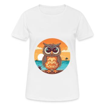 Owl Funny Cartoon Kawaii Beach Illustration - Women's Breathable T-Shirt - white - Front - AI Model Female 172 dark (172cm)