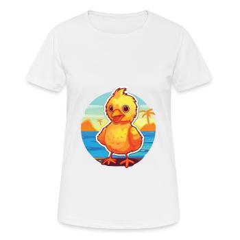 Huhn lustige Karikatur Kawaii Strand Illustration - Frauen T-Shirt atmungsaktiv - Weiß - Vorne - AI Model Female 172 dark (172cm)
