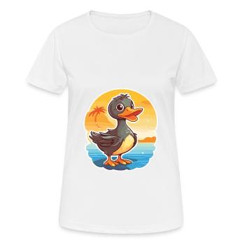Duck Funny Cartoon Kawaii Beach Illustration - Women's Breathable T-Shirt - white - Front - AI Model Female 172 dark (172cm)