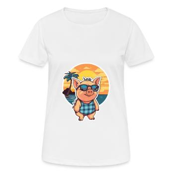 Cochon Drôle de dessin animé Kawaii Beach Illustration - T-shirt respirant Femme - blanc - Devant - AI Model Female 172 dark (172cm)