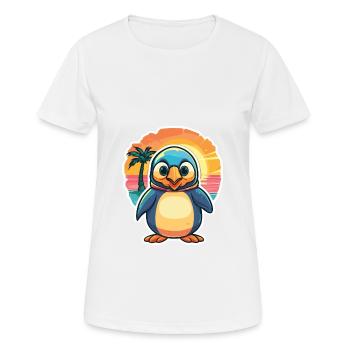 Penguin Funny Cartoon Kawaii Beach Illustration - Women's Breathable T-Shirt - white - Front - AI Model Female 172 dark (172cm)