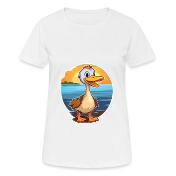 Goose Funny Cartoon Kawaii Beach Illustration - Women's Breathable T-Shirt - white - Front - AI Model Female 172 dark (172cm)