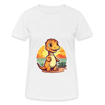 Dinosaur Funny Cartoon Kawaii Beach Illustration - Women's Breathable T-Shirt - white - Front - AI Model Female 172 dark (172cm)