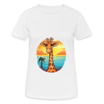Giraffe Lustige Karikatur Kawaii Strand Illustration - Frauen T-Shirt atmungsaktiv - Weiß - Vorne - AI Model Female 172 dark (172cm)