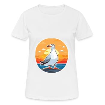 Seagull Funny Cartoon Kawaii Beach Illustration - Women's Breathable T-Shirt - white - Front - AI Model Female 172 dark (172cm)