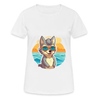 Wolf Funny Cartoon Kawaii Beach Illustration - Women's Breathable T-Shirt - white - Front - AI Model Female 172 dark (172cm)