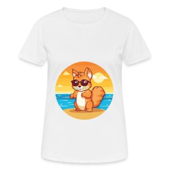 Squirrel Funny Cartoon Kawaii Beach Illustration - Women's Breathable T-Shirt - white - Front - AI Model Female 172 dark (172cm)