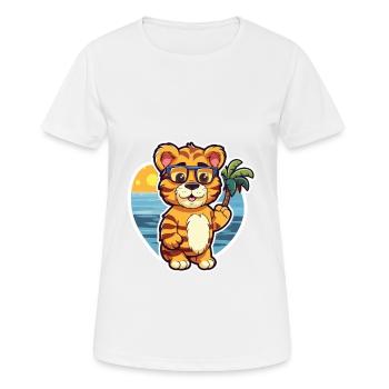 Tiger Lustige Karikatur Kawaii Strand Illustration - Frauen T-Shirt atmungsaktiv - Weiß - Vorne - AI Model Female 172 dark (172cm)