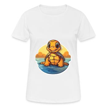 Sea Turtle Funny Cartoon Kawaii Beach Illustration - Women's Breathable T-Shirt - white - Front - AI Model Female 172 dark (172cm)