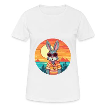 Rabbit Funny Cartoon Kawaii Beach Illustration - Women's Breathable T-Shirt - white - Front - AI Model Female 172 dark (172cm)