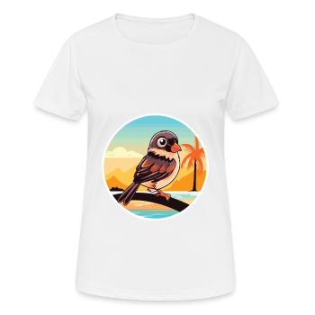 Spatz lustige Karikatur Kawaii Strand Illustration - Frauen T-Shirt atmungsaktiv - Weiß - Vorne - AI Model Female 172 dark (172cm)