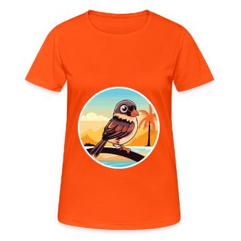 Sparrow Funny Cartoon Kawaii Beach Illustration - Women's Breathable T-Shirt - neon orange - Front - AI Model Female 172 dark (172cm)