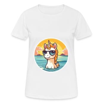 Unicorn Funny Cartoon Kawaii Beach Illustration - Women's Breathable T-Shirt - white - Front - AI Model Female 172 dark (172cm)