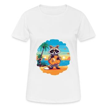 Raccoon Funny Cartoon Kawaii Beach Illustration - Women's Breathable T-Shirt - white - Front - AI Model Female 172 dark (172cm)