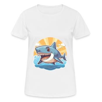 Requin drôle de dessin animé kawaii plage illustration - T-shirt respirant Femme - blanc - Devant - AI Model Female 172 dark (172cm)
