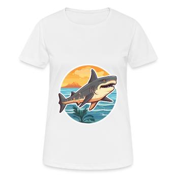 Requin drôle de dessin animé kawaii plage illustration - T-shirt respirant Femme - blanc - Devant - AI Model Female 172 dark (172cm)