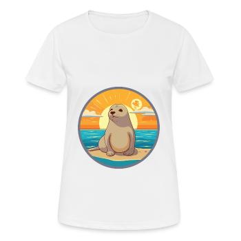 Siegel Lustige Karikatur Kawaii Strand Illustration - Frauen T-Shirt atmungsaktiv - Weiß - Vorne - AI Model Female 172 dark (172cm)