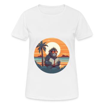 Babouin Mignon Drôle Dessin Animé Kawaii Livre Plage - T-shirt respirant Femme - blanc - Devant - AI Model Female 172 dark (172cm)