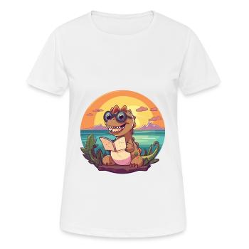 Dinosaure Mignon Drôle Dessin Animé Kawaii Livre Plage - T-shirt respirant Femme - blanc - Devant - AI Model Female 172 dark (172cm)
