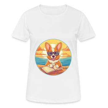 Corgi Dog Cute Funny Cartoon Kawaii Book Beach - Women's Breathable T-Shirt - white - Front - AI Model Female 172 dark (172cm)