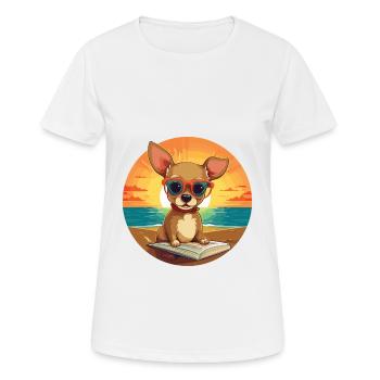 Chihuahua Dog Cute Funny Cartoon Kawaii Book Beach - Women's Breathable T-Shirt - white - Front - AI Model Female 172 dark (172cm)