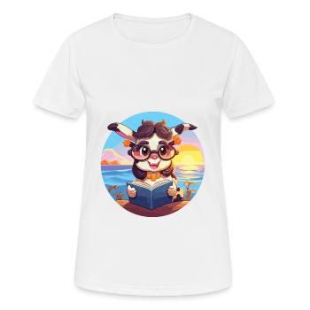 Vache Mignon Drôle Dessin Animé Kawaii Livre Plage - T-shirt respirant Femme - blanc - Devant - AI Model Female 172 dark (172cm)