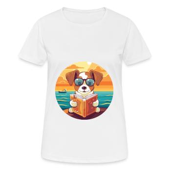 Chien Mignon Drôle Dessin Animé Kawaii Livre Plage - T-shirt respirant Femme - blanc - Devant - AI Model Female 172 dark (172cm)