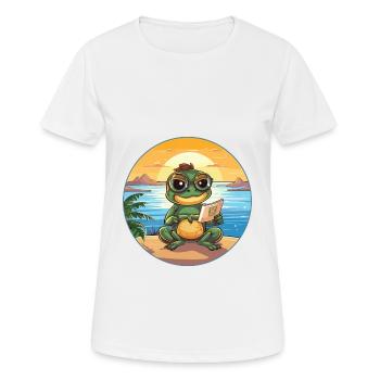 Frosch Niedlich Lustige Karikatur Kawaii Buch Strand - Frauen T-Shirt atmungsaktiv - Weiß - Vorne - AI Model Female 172 dark (172cm)