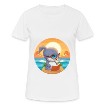 Delfin Niedlich Lustige Karikatur Kawaii Buch Strand - Frauen T-Shirt atmungsaktiv - Weiß - Vorne - AI Model Female 172 dark (172cm)