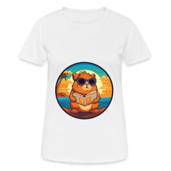 Cochon d’Inde Mignon Drôle Dessin Animé Kawaii Livre Plage - T-shirt respirant Femme - blanc - Devant - AI Model Female 172 dark (172cm)