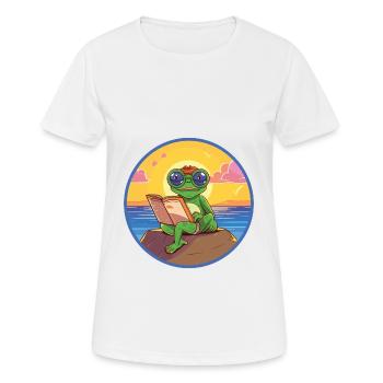 Frosch Niedlich Lustige Karikatur Kawaii Buch Strand - Frauen T-Shirt atmungsaktiv - Weiß - Vorne - AI Model Female 172 dark (172cm)