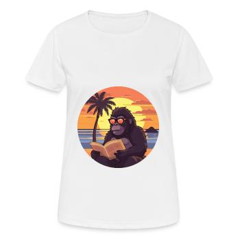 Gorilla Cute Funny Cartoon Kawaii Book Beach - Women's Breathable T-Shirt - white - Front - AI Model Female 172 dark (172cm)