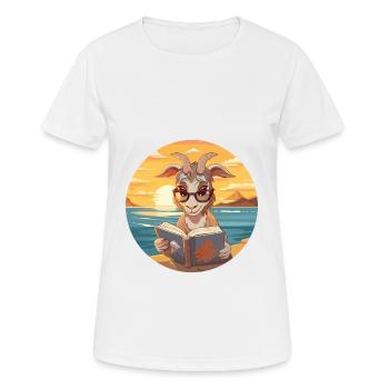 Chèvre Mignon Drôle Dessin Animé Kawaii Livre Plage - T-shirt respirant Femme - blanc - Devant - AI Model Female 172 dark (172cm)