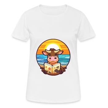 Vache Mignon Drôle Dessin Animé Kawaii Livre Plage - T-shirt respirant Femme - blanc - Devant - AI Model Female 172 dark (172cm)