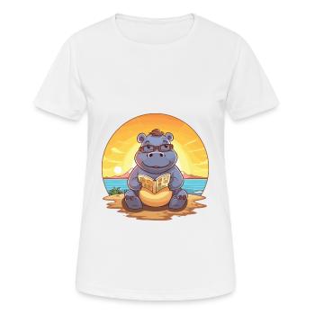 Nilpferd Niedliche Lustige Karikatur Kawaii Buch Strand - Frauen T-Shirt atmungsaktiv - Weiß - Vorne - AI Model Female 172 dark (172cm)
