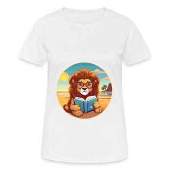 Lion Cute Funny Cartoon Kawaii Book Beach - Women's Breathable T-Shirt - white - Front - AI Model Female 172 dark (172cm)