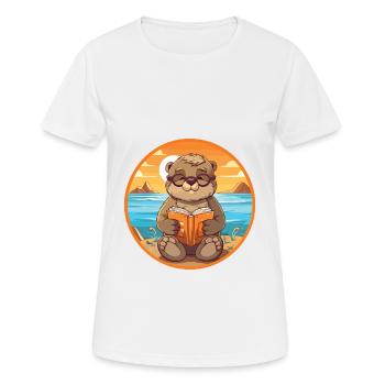 Otter Niedliche Lustige Karikatur Kawaii Buch Strand - Frauen T-Shirt atmungsaktiv - Weiß - Vorne - AI Model Female 172 dark (172cm)