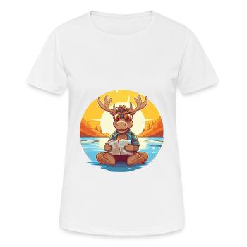 Elch Niedliche Lustige Karikatur Kawaii Buch Strand - Frauen T-Shirt atmungsaktiv - Weiß - Vorne - AI Model Female 172 dark (172cm)