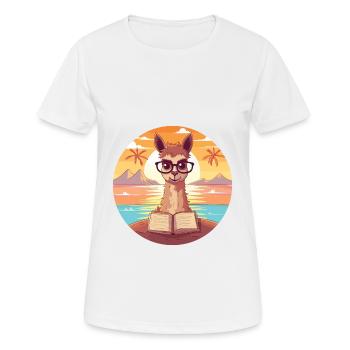 Llama Cute Funny Cartoon Kawaii Book Beach - Women's Breathable T-Shirt - white - Front - AI Model Female 172 dark (172cm)