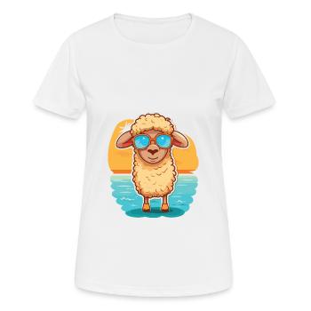 Sheep Funny Cartoon Kawaii Beach Illustration - Women's Breathable T-Shirt - white - Front - AI Model Female 172 dark (172cm)