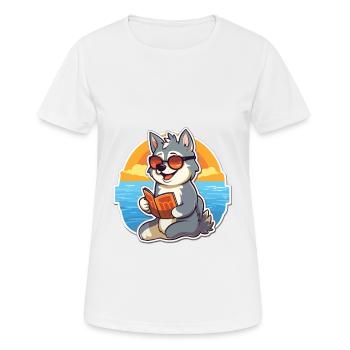 Husky Chien Mignon Drôle Dessin Animé Kawaii Livre Plage - T-shirt respirant Femme - blanc - Devant - AI Model Female 172 dark (172cm)