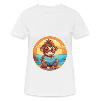 Affe Niedliche Lustige Karikatur Kawaii Buch Strand - Frauen T-Shirt atmungsaktiv - Weiß - Vorne - AI Model Female 172 dark (172cm)