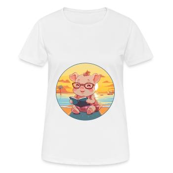 Cochon Mignon Drôle Dessin Animé Kawaii Livre Plage - T-shirt respirant Femme - blanc - Devant - AI Model Female 172 dark (172cm)