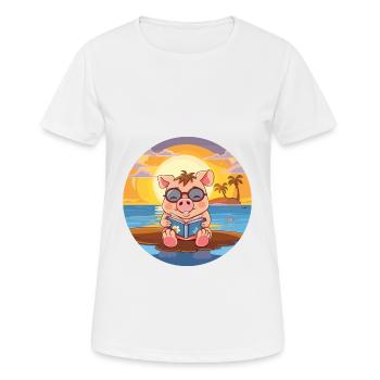 Cochon Mignon Drôle Dessin Animé Kawaii Livre Plage - T-shirt respirant Femme - blanc - Devant - AI Model Female 172 dark (172cm)